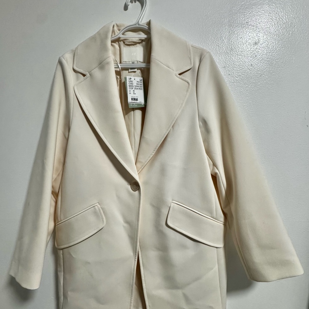 H&M Cream Longline Blazer Coat XS | NWT | Business Casual Light Academia Jacket - Picture 3 of 6